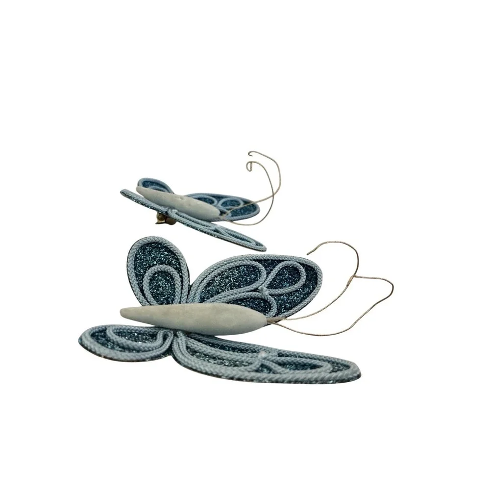 Butterfly Christmas Ornaments Blue Clip 2 pc 3x4